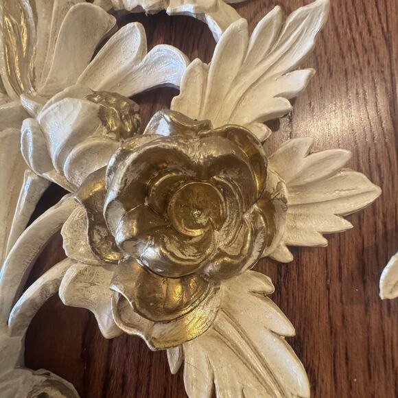 VTG Italian Euromarchi Floral Wall Hanging 3D Resin Cream Gold Guilded Italy - Picture 7 of 15